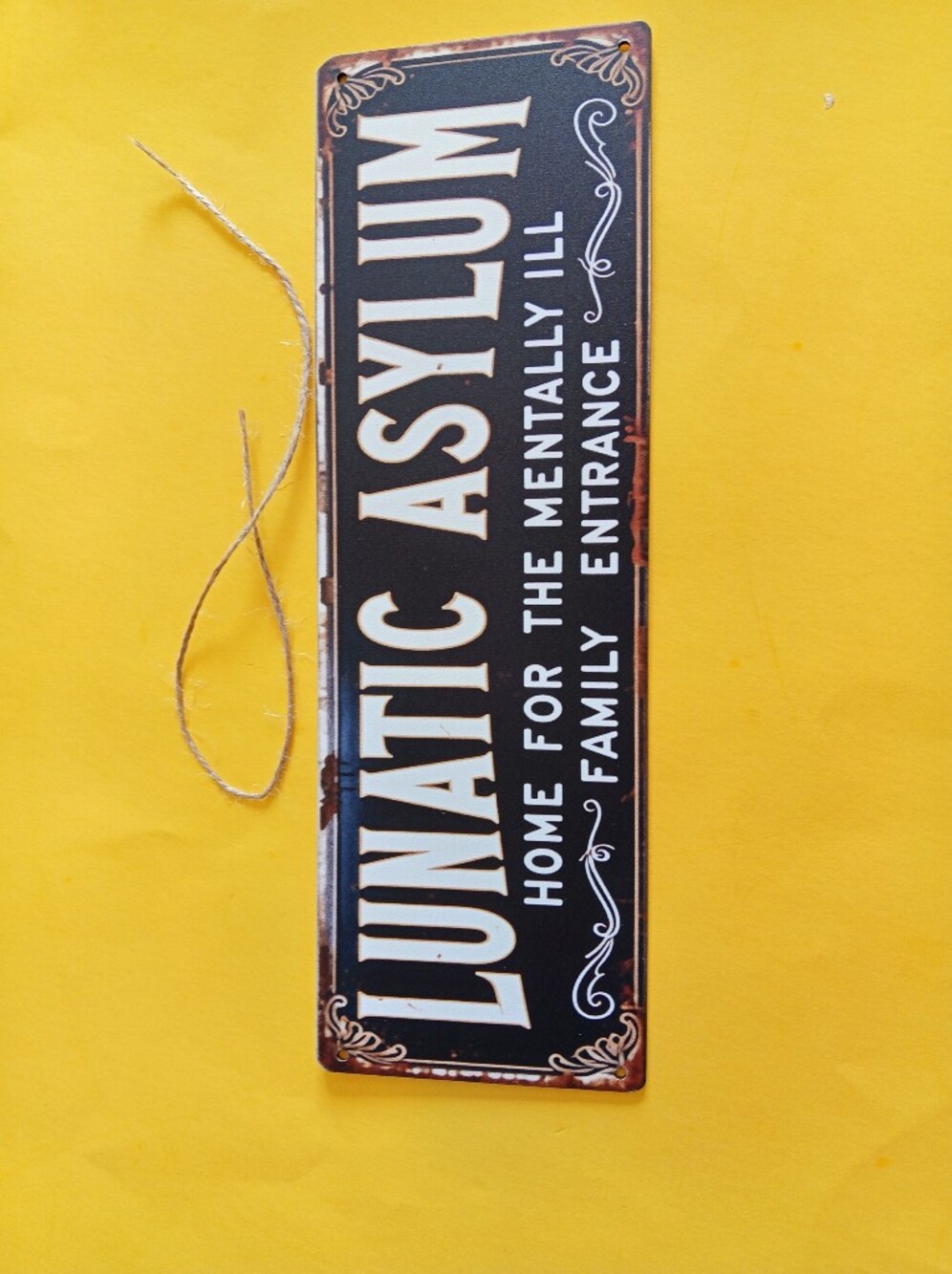 Vintage-Style Black 'Lunatic Asylum' Decorative Wood Wall Sign